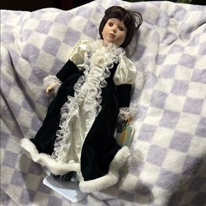 Elegant Black and White Doll with Lace Dress
